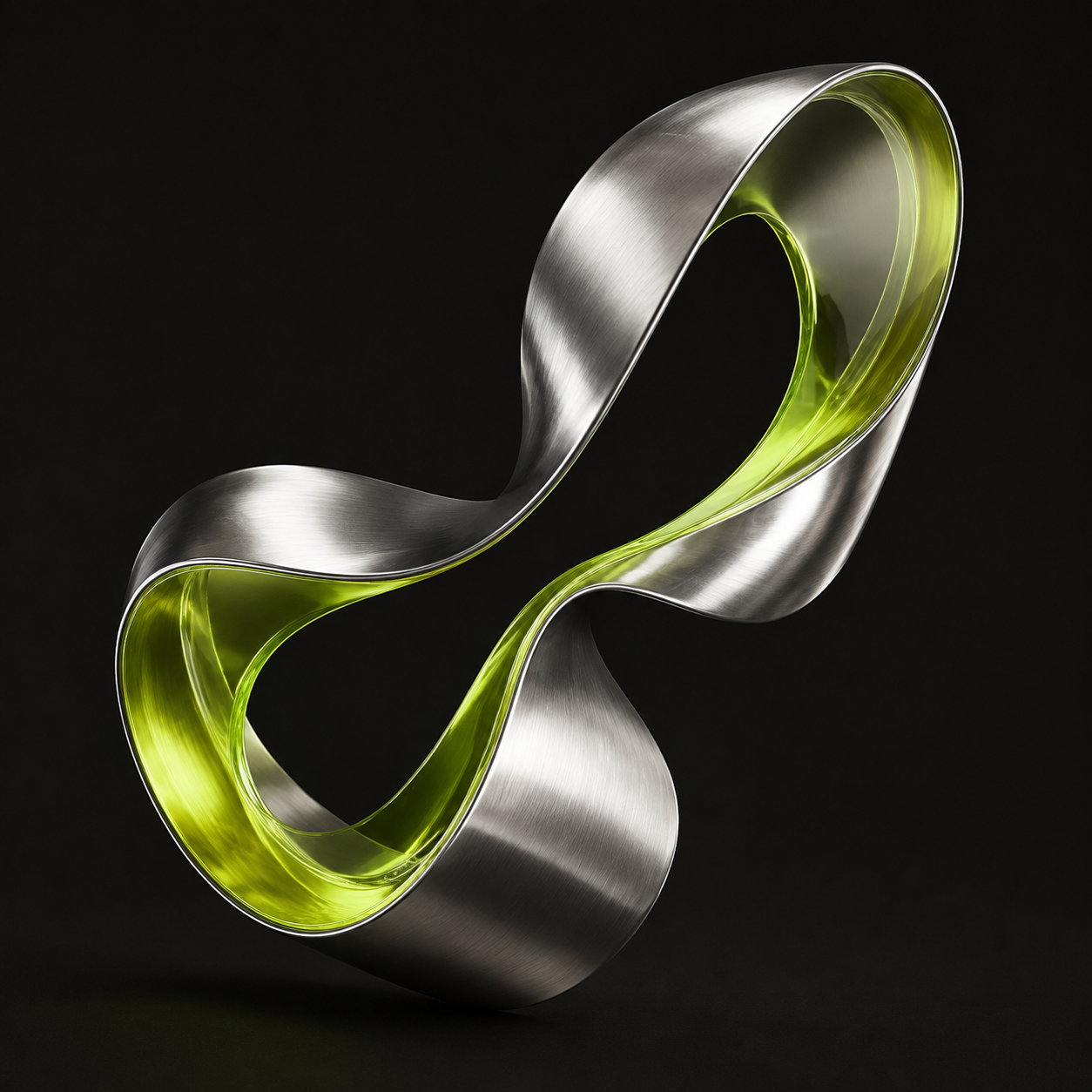 Sculptură abstractă din crom și sticlă lime